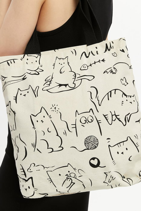 Zoozie Bags 2207 Bolsa de Bolso 100% Algodón, Crema y Negro, 38x42x8 cm